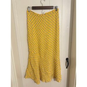 Rhode Resort Yellow Floral Block Print Midi Skirt Elastic Waist Womens Small
